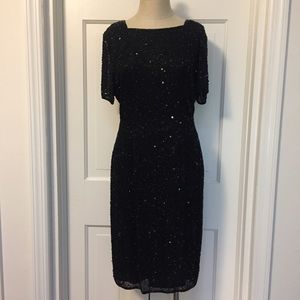 Vintage A.J. Bari Silk Beaded Black Dress 12